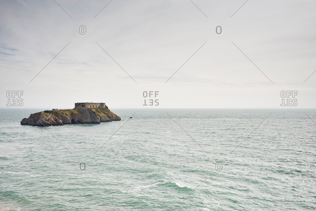 Distant view of St Catherine's Island and fort, Tenby, Wales