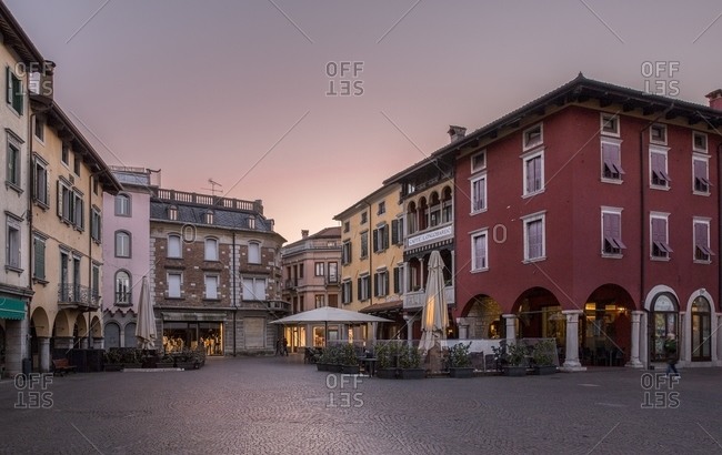 Province of Udine, Italy - March 14, 2016: Paolo Diacono square in Cividale Del Friuli at sunset, Friuli Venezia Giulia, Italy
