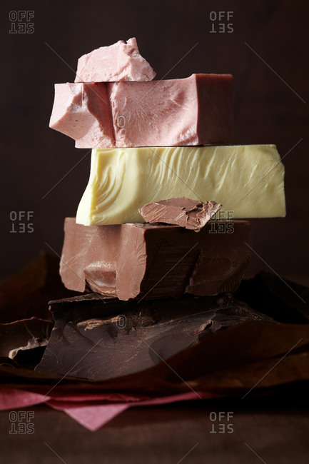 A variety of chocolate chunks stacked