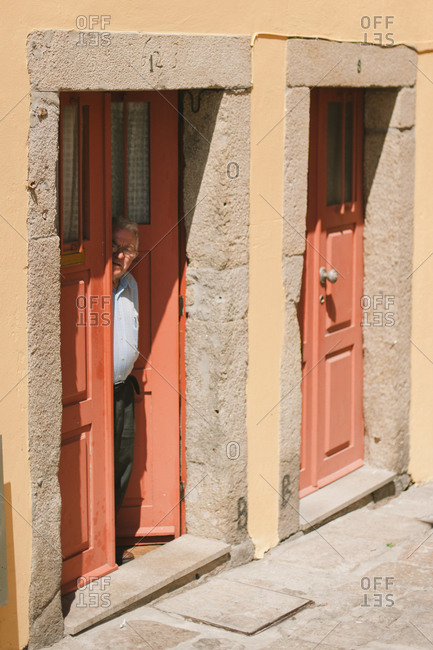 Porto Portugal July 2 2015 Old Man Looking Out His