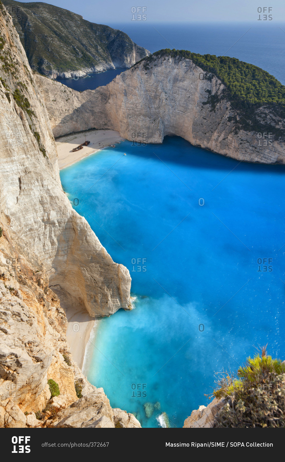 High angle view of Navagio beach or Shipwreck beach (Smuggler's Cove)