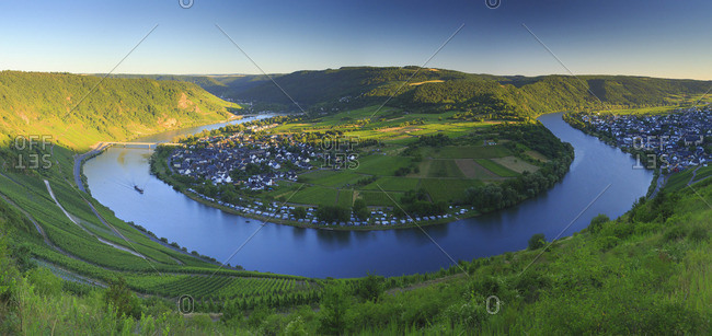 Boat on the bend of Moselle River near Kroev