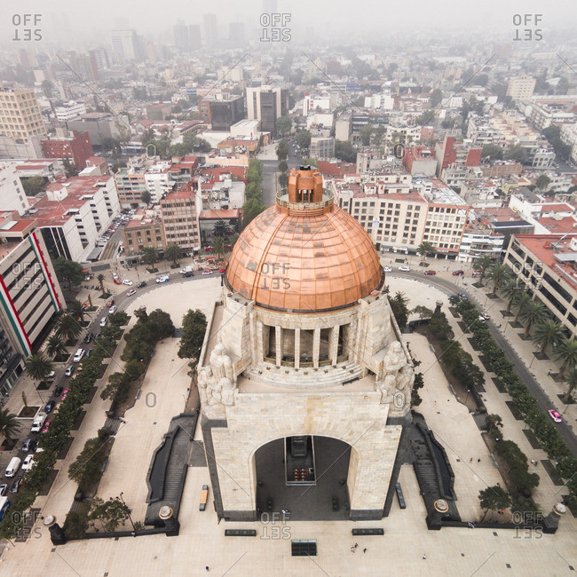 Copper dome of the Monumento de la Revolucion in the center of Mexico City