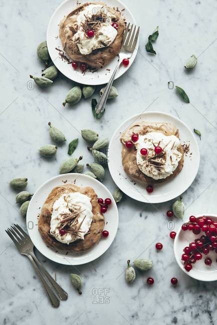 Baked pavlova on marble background