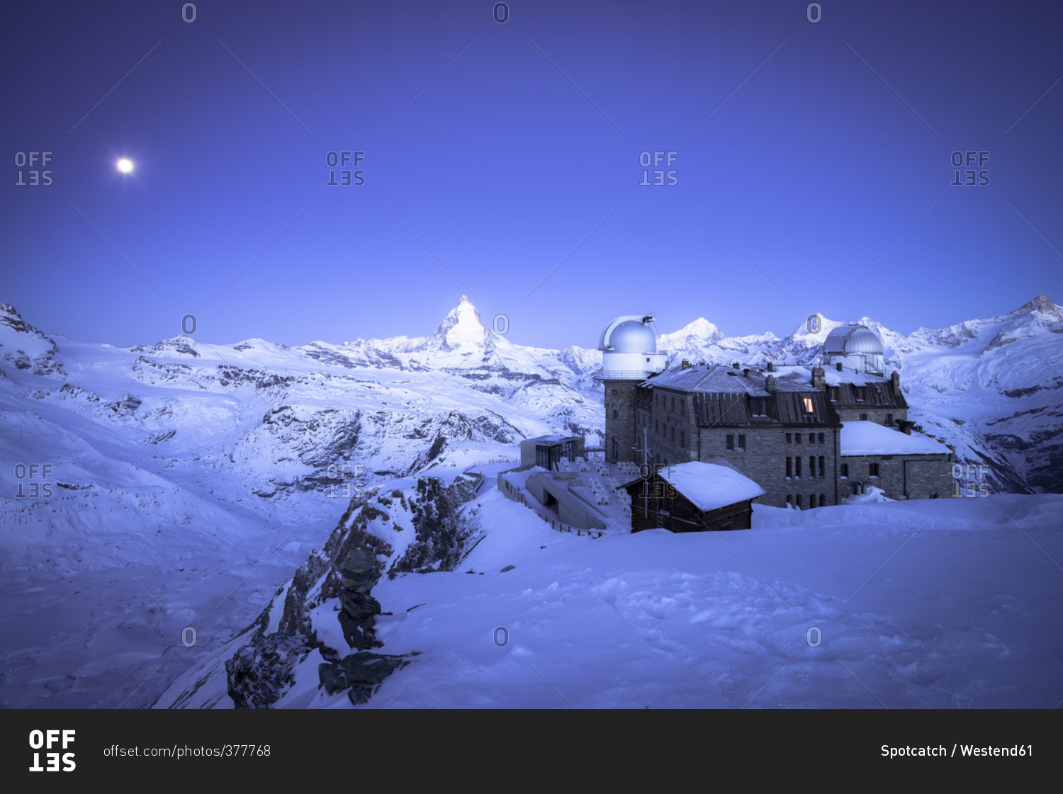 Switzerland, Zermatt, Gornergrat, Hotel, blue hour