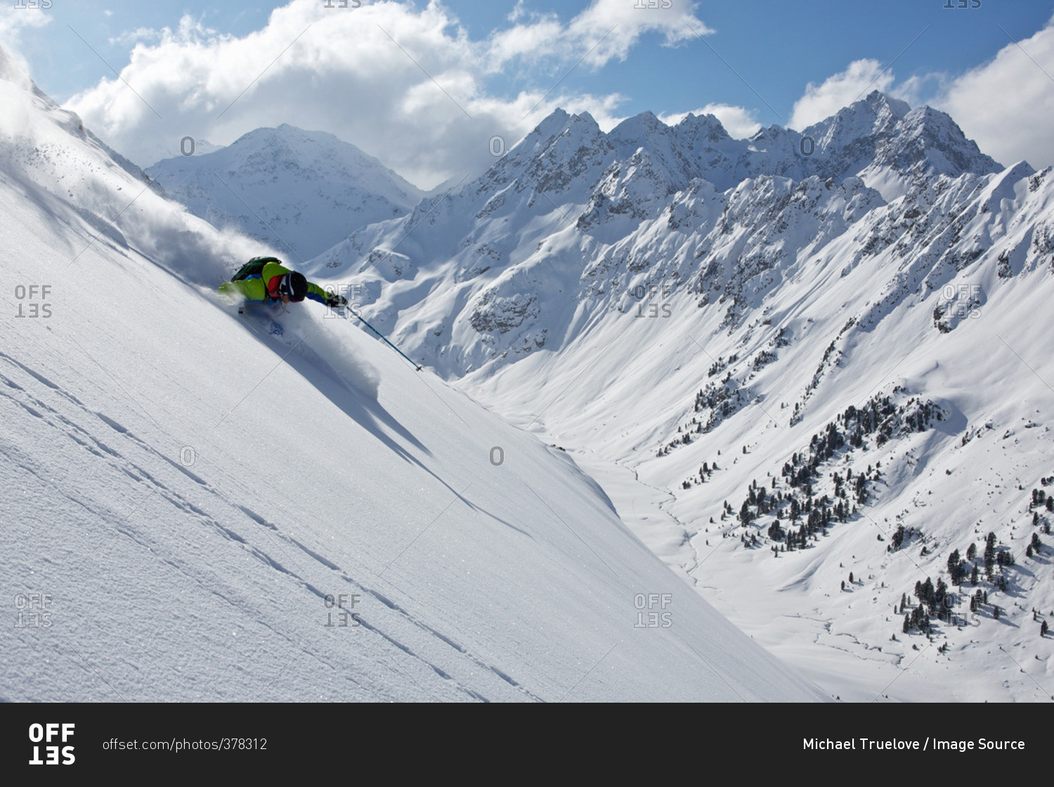 Man off piste skiing in Kuhtai , Tirol, Austria