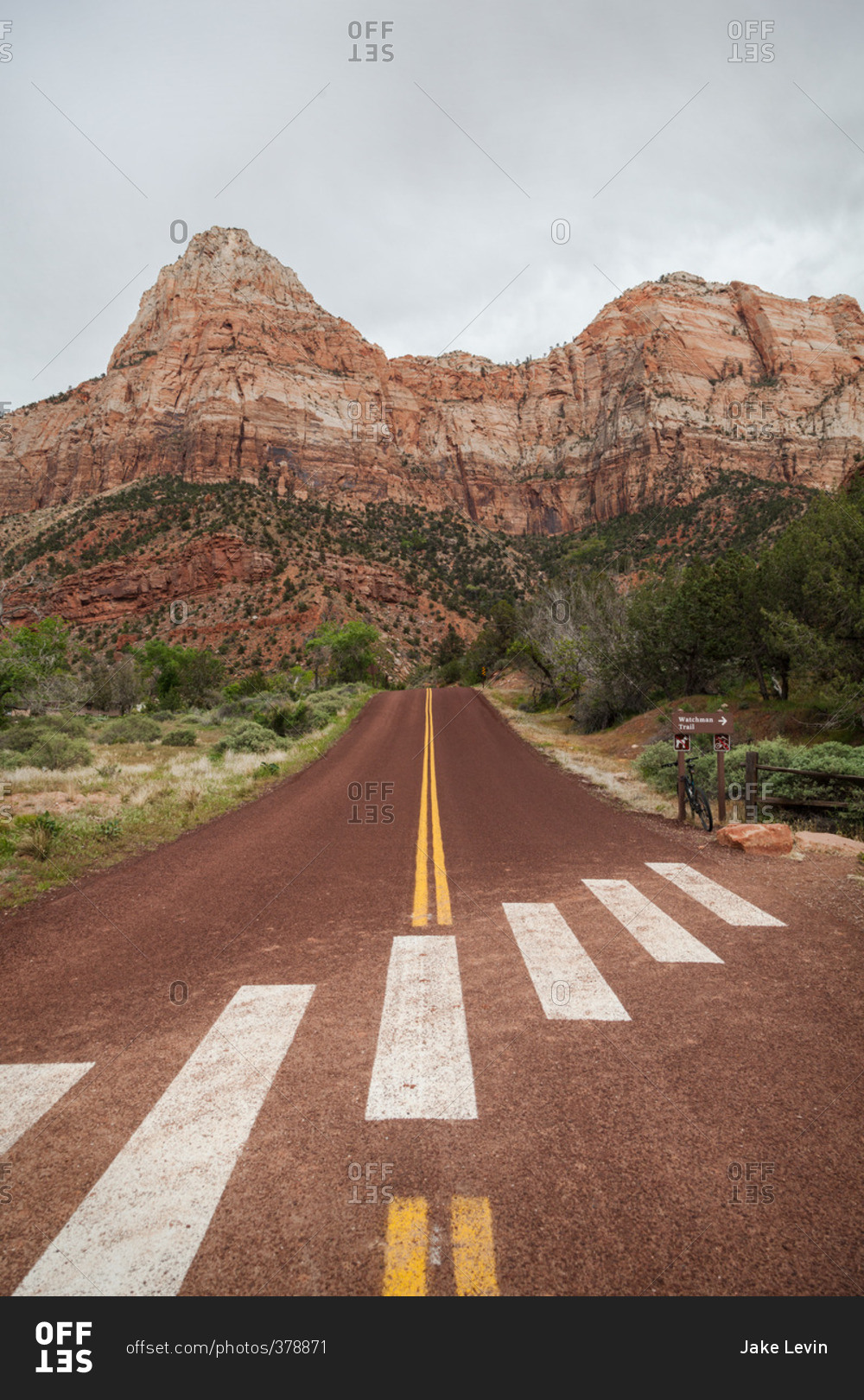 Road leading to a desert butte in Zion National Park, Utah