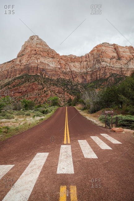 Road leading to a desert butte in Zion National Park, Utah