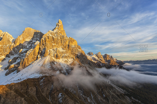 Cimon della Pala and Passo Rolle at sunset