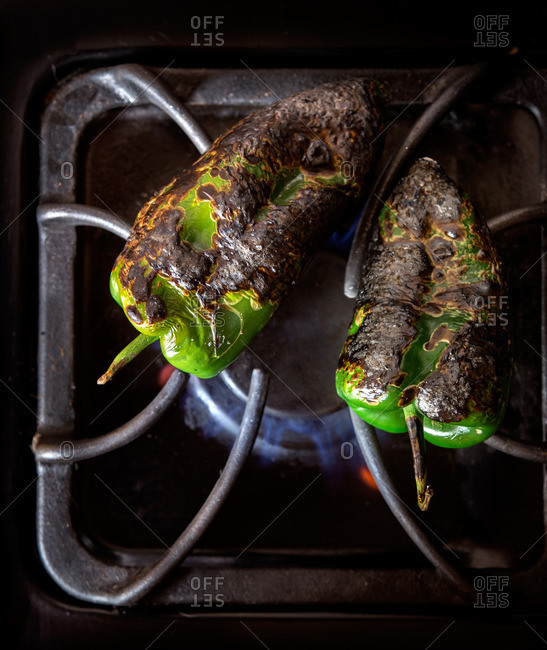 Charred poblano chiles