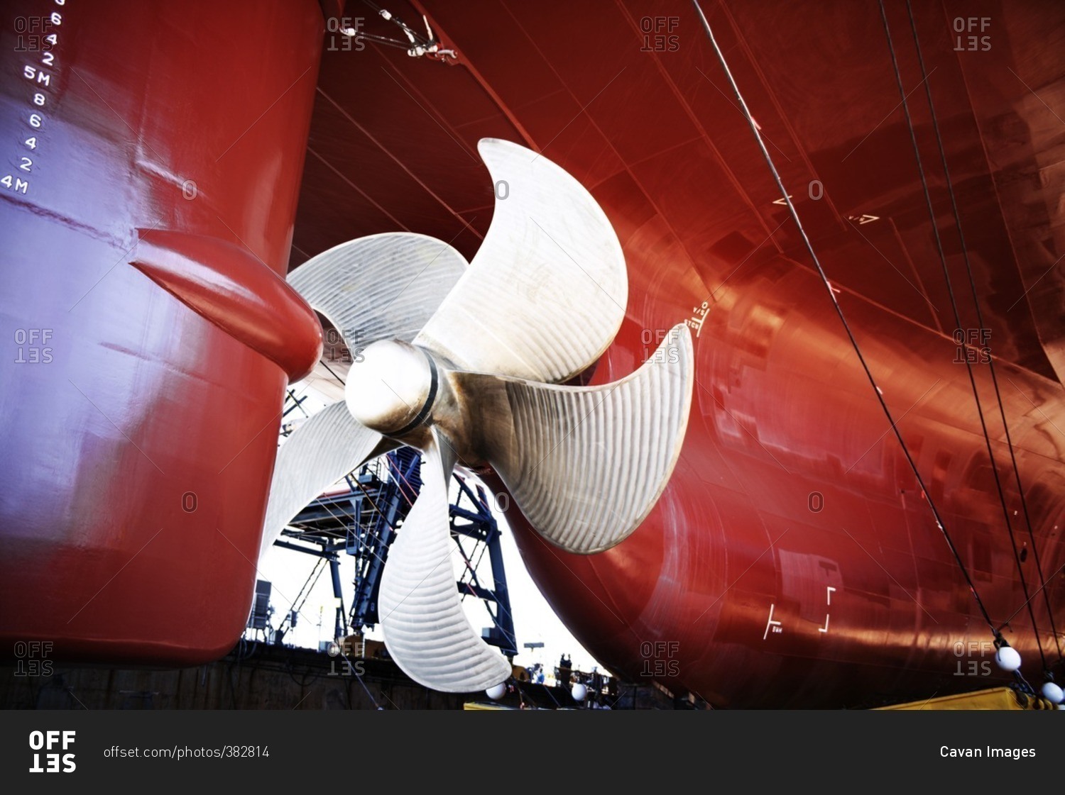 Closeup of propeller on container ship stock photo OFFSET