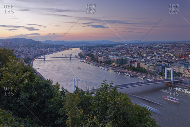 Danube river with Elisabeth Bridge and Chain Bridge
