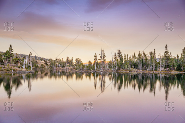 A lake in Desolation Wilderness near Tahoe, California at sunset
