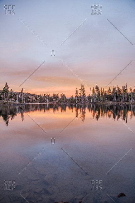 A lake in Desolation Wilderness at sunset near Tahoe, California