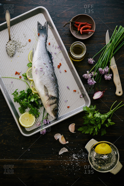 European sea bass and seasoning