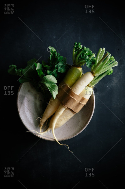 Daikon bundle on plate