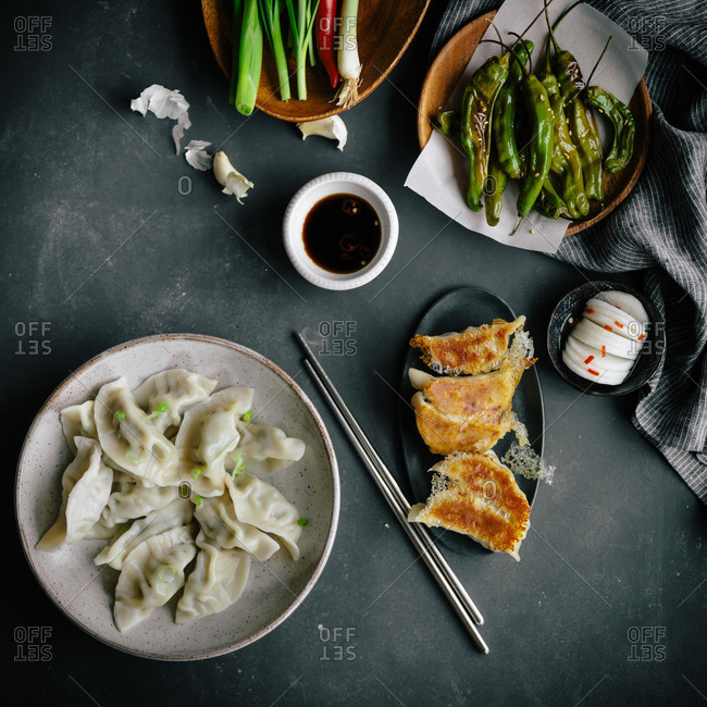Asian dumplings and sauce