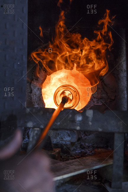 Glass heated in a furnace