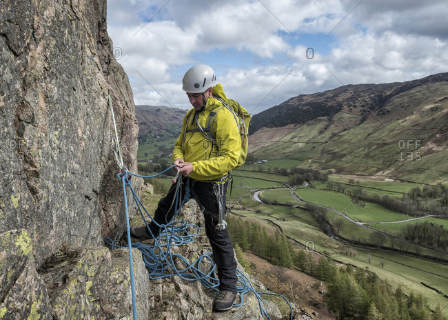 England- Cumbria- Lake District- Langdale- Raven Crag- Middlefell Buttress- climber