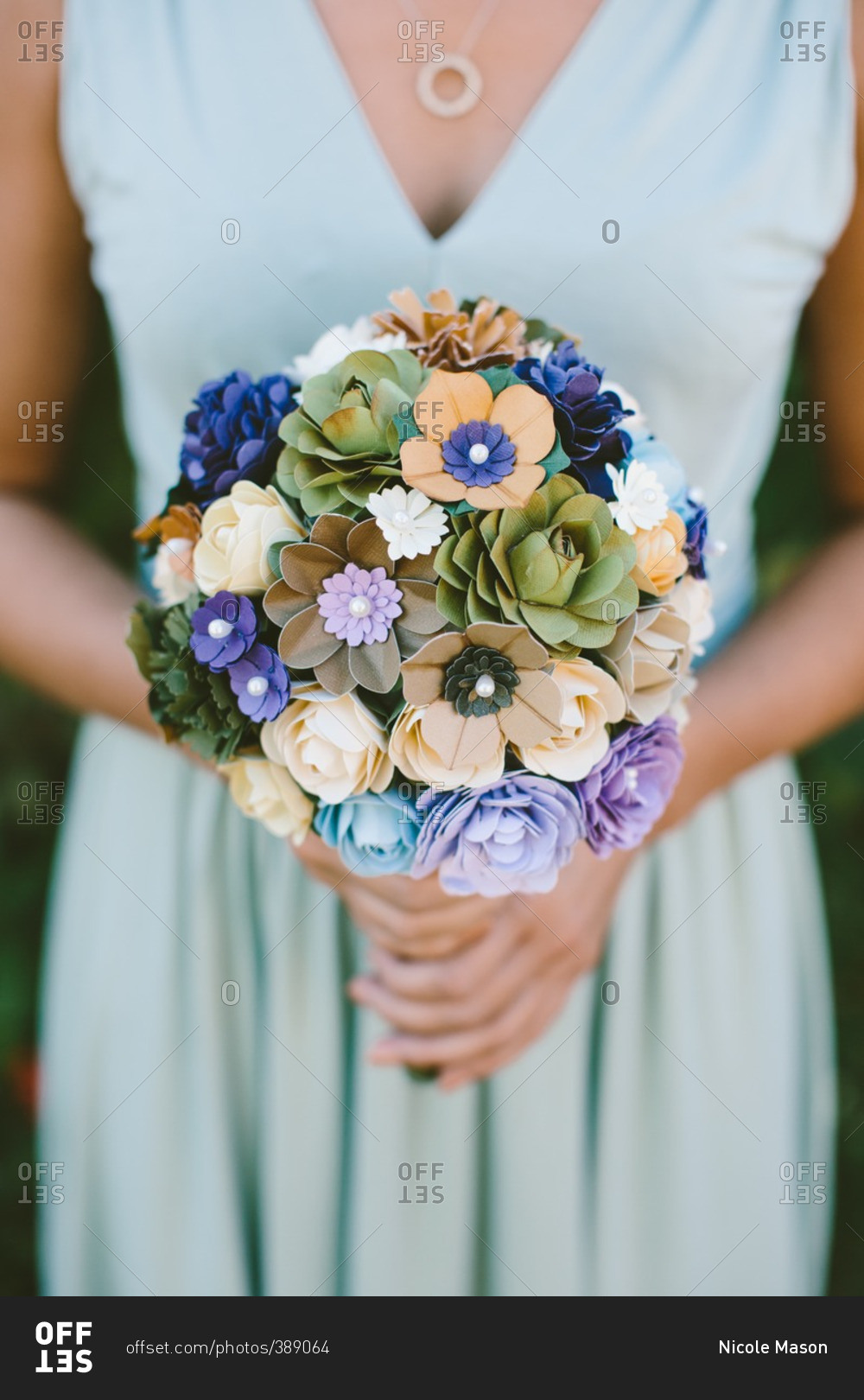 Woman with artificial flower bouquet