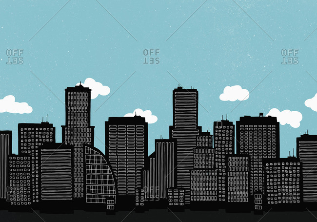 Illustration of modern buildings in city against sky
