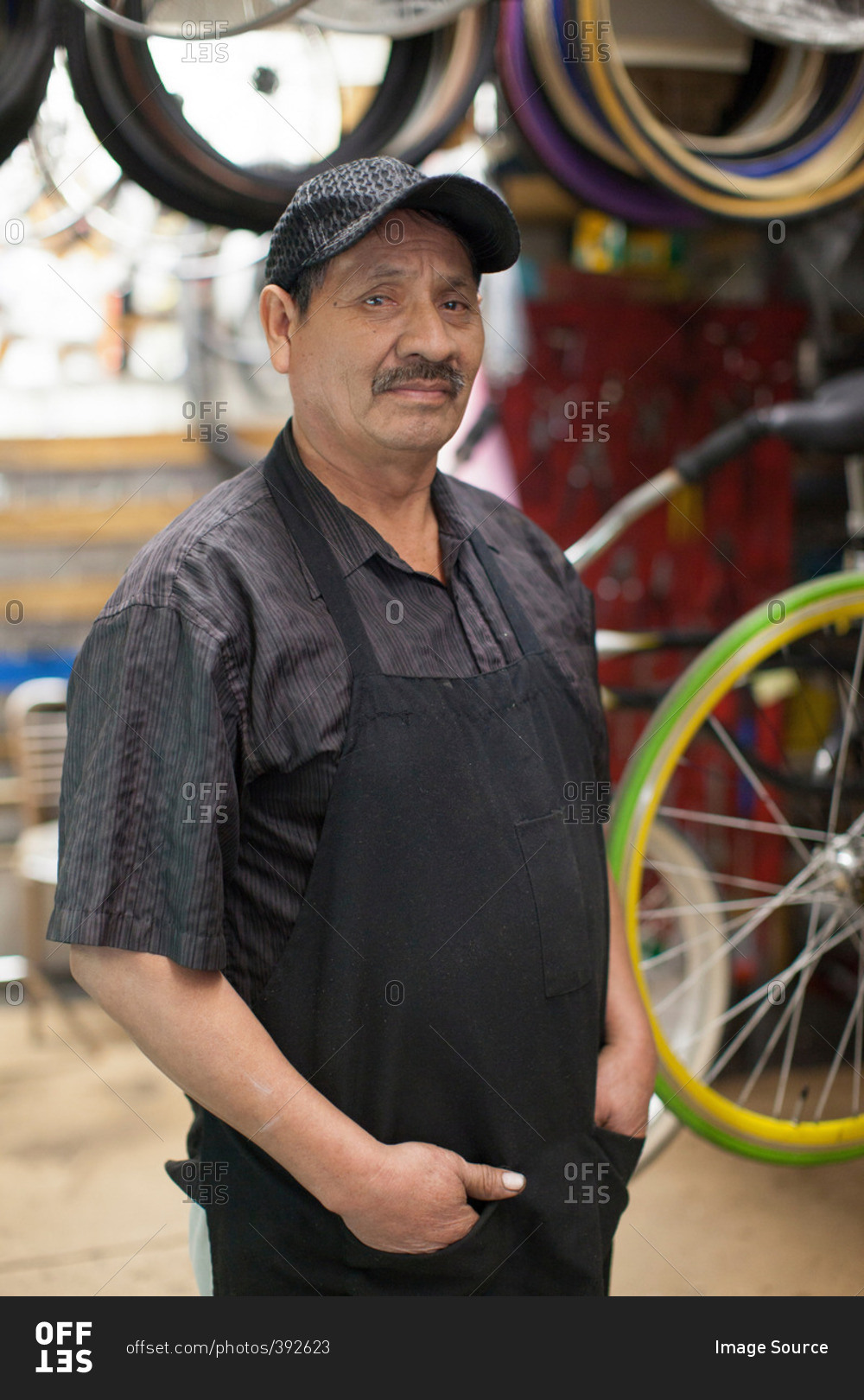 Mechanic standing in bicycle shop