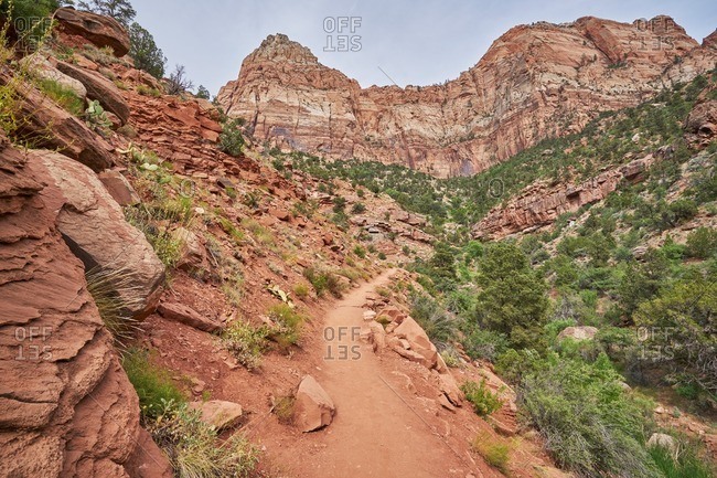 Rocky hiking trail in Zion National Park, Utah