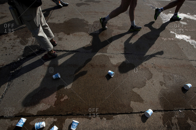 Empty water cups thrown on ground by runners