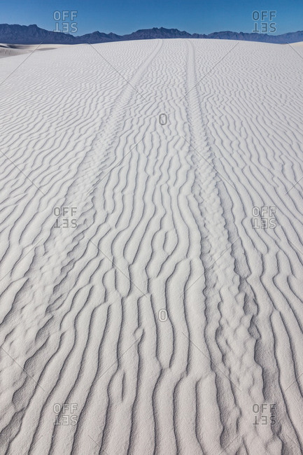 Tire tracks on sand dune in White Sands National Monument