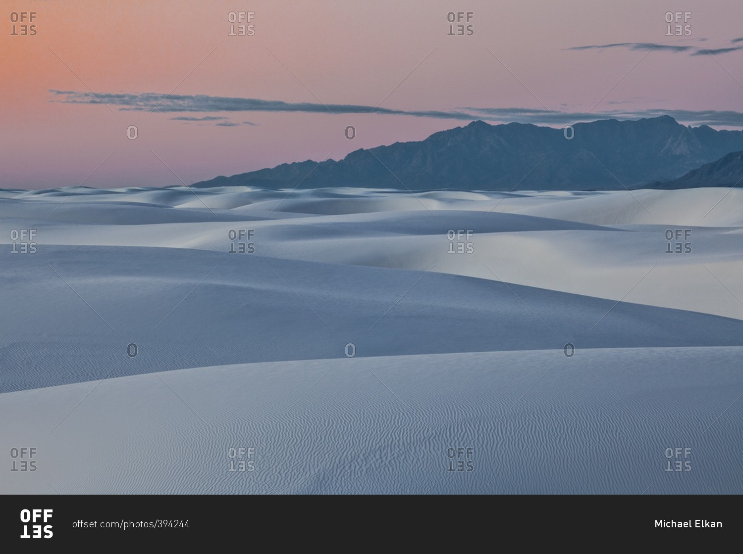 Sunset afterglow and twilight dunes in White Sands National Monument