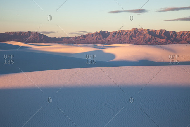 Sunrise and long shadows on dunes in White Sands National Monument