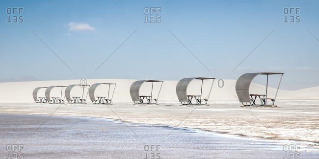 Shaded picnic tables in White Sands National Monument