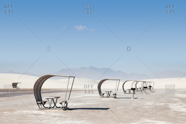 Shaded picnic tables at White Sands National Monument