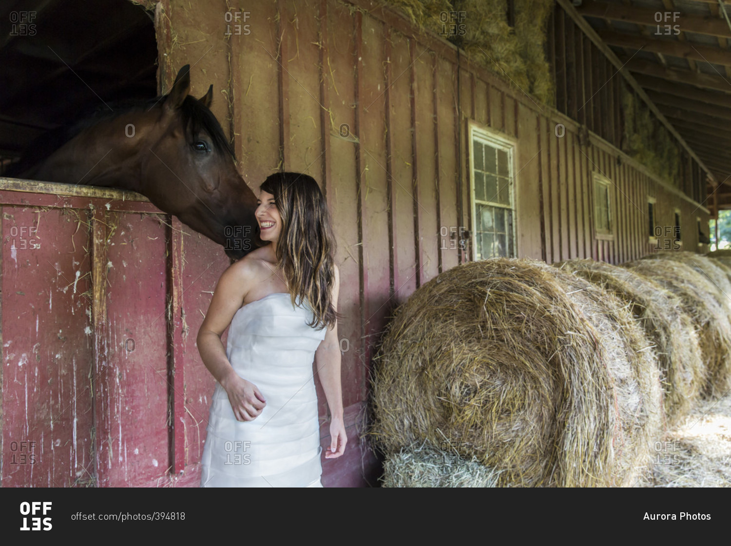 Bride interacts with a horse at her wedding photography shoot in Sparks, Maryland