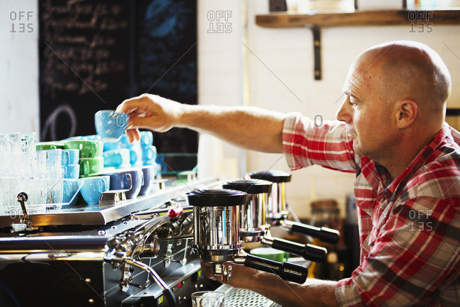A Man Working Coffee Machine Making Stock Photo A Man Working Coffee Machine Making Stock Photo