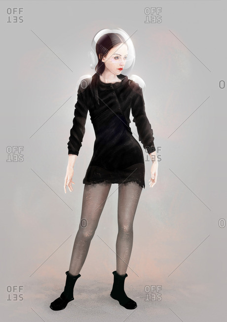 A woman in futuristic clothes stock photo - OFFSET