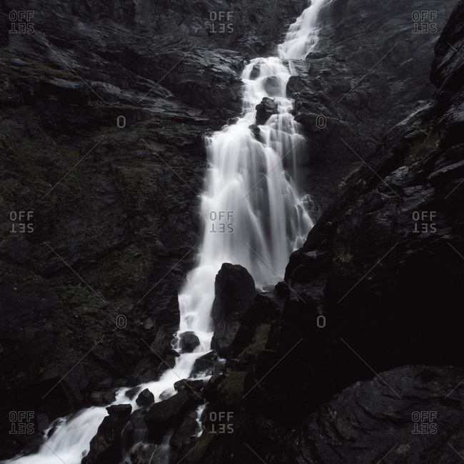 Norway, Trollstigen, Scenic waterfall in summer