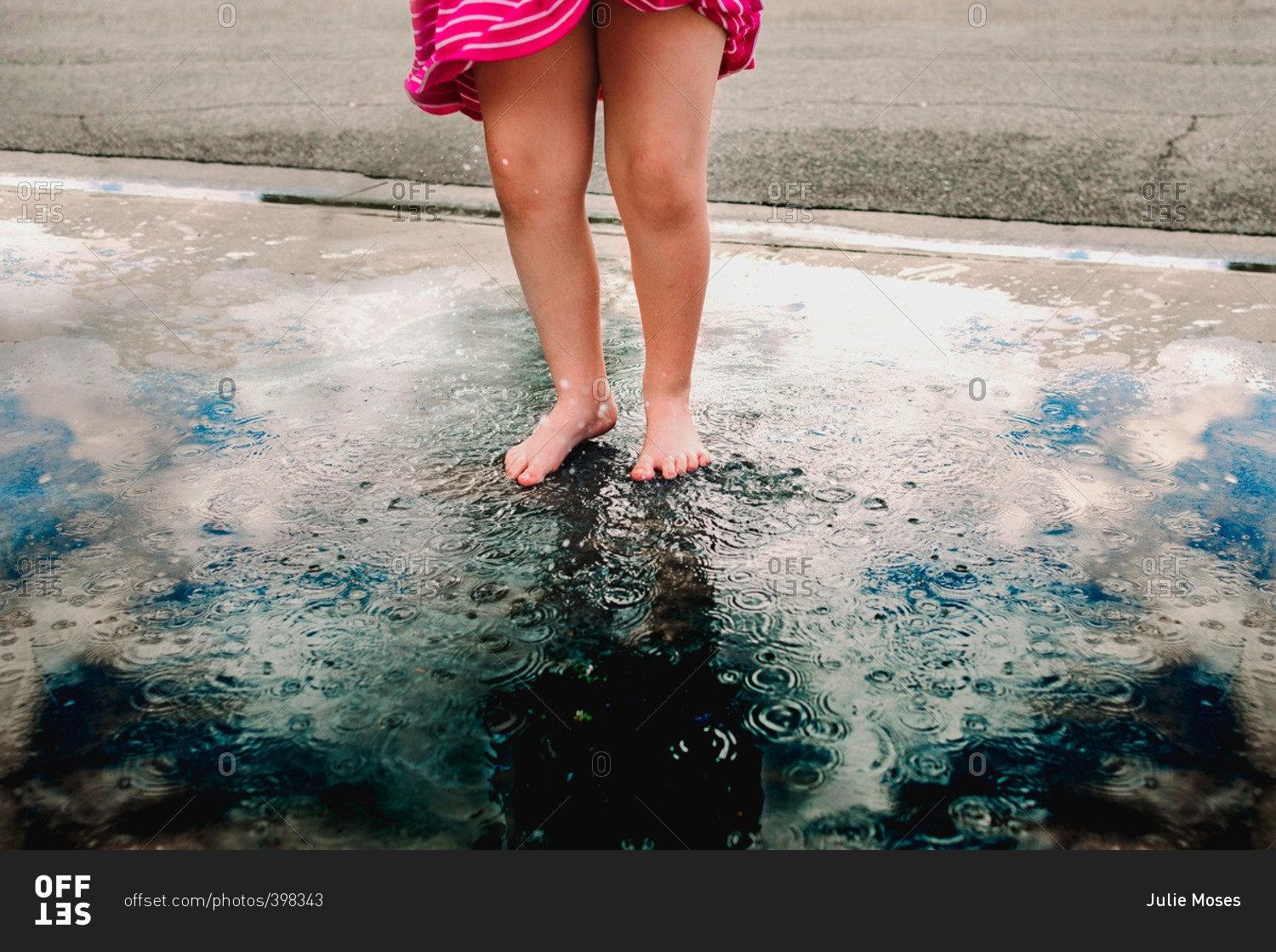Feet of girl splashing in puddle