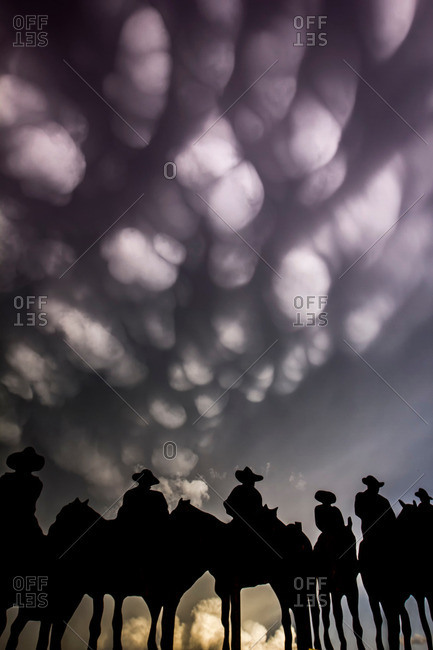 Large undulating mammatus billow under the anvil of a thunderstorm near Dodge City, Kansas, USA