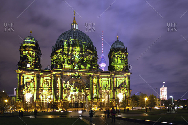 Berlin, Germany - November 30, 2011: Night scene and video projection on the Berlin Cathedral