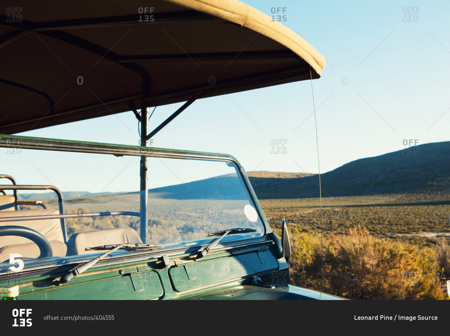 Windshield of a safari truck, South Africa