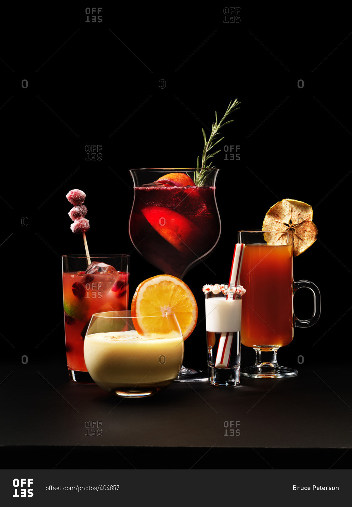Various cocktails with black background