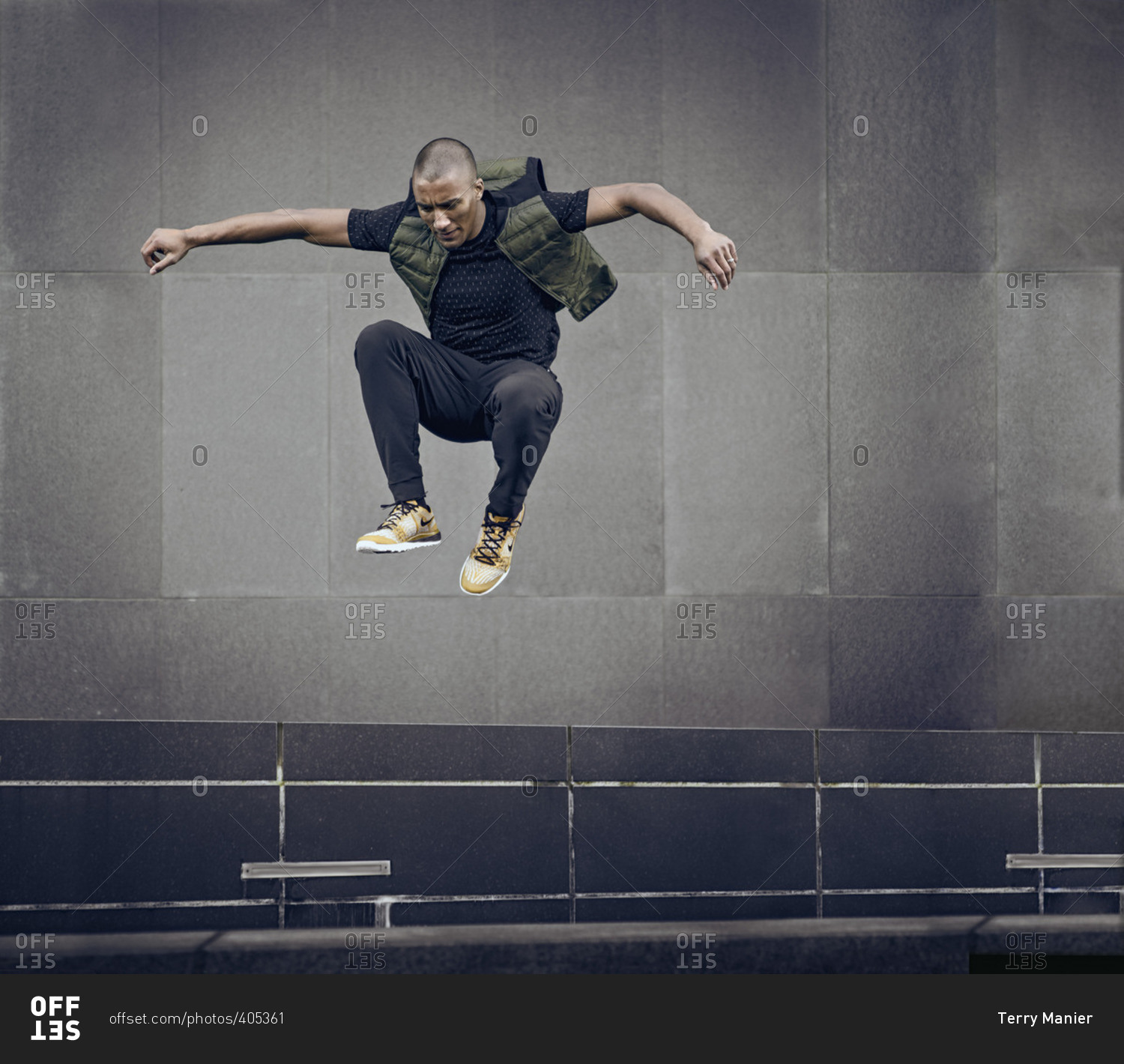 February 8, 2016 Olympic Athlete Ashton Eaton in vertical jump stock