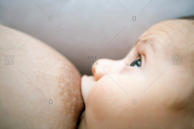 Close up of a baby breast feeding