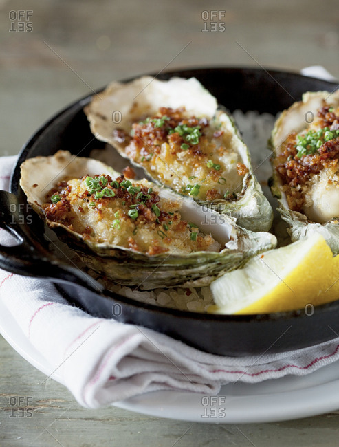 Baked oysters stock photo - OFFSET