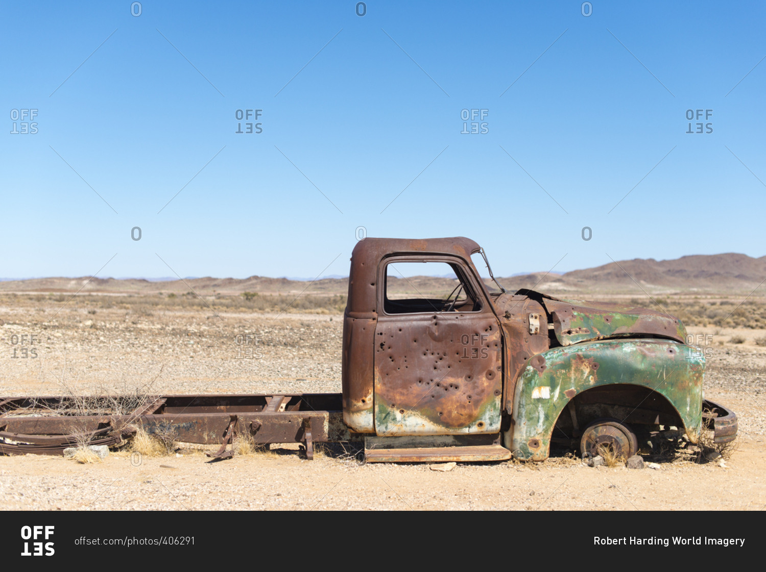 A rusty abandoned truck in the desert near Aus in southern Namibia, Africa
