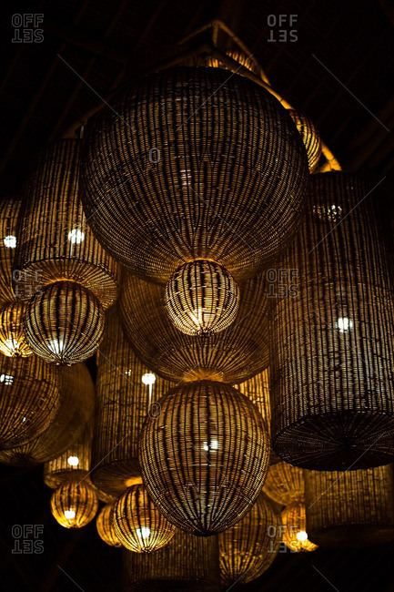 Cluster of lanterns in darkness