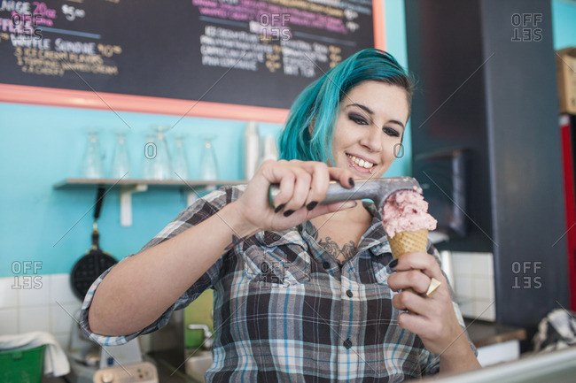Young woman at ice cream shop