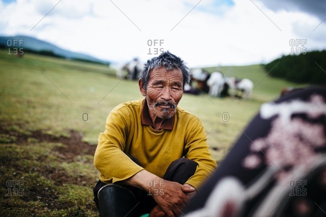 Tsagaannuur, Mongolia - July 11, 2016: An elder Mongolian man in Tsagaannuur, Mongolia