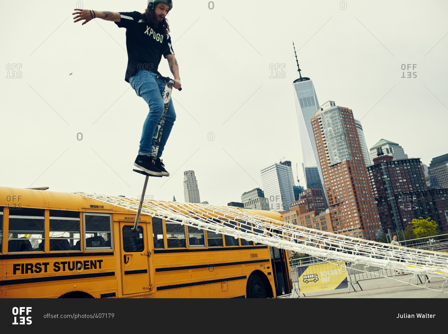 Manhattan, New York City, NY May 21, 2016 Young man jumping off